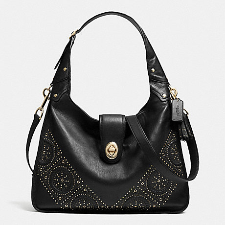 COACH f34448 MINI STUDS RHYDER HOBO IN LEATHER LIGHT GOLD/BLACK