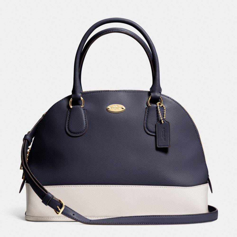 CORA DOMED SATCHEL IN BICOLOR CROSSGRAIN LEATHER - f34491 -  LIGHT GOLD/MIDNIGHT/CHALK