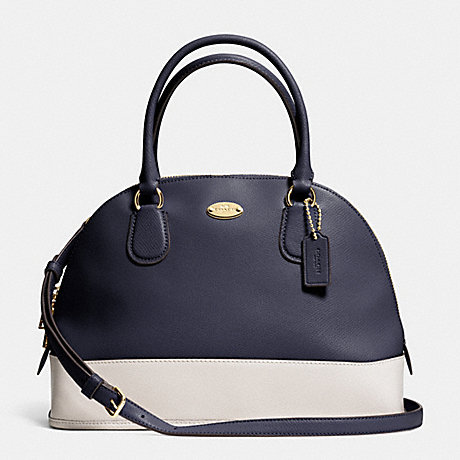 COACH F34491 CORA DOMED SATCHEL IN BICOLOR CROSSGRAIN LEATHER -LIGHT-GOLD/MIDNIGHT/CHALK