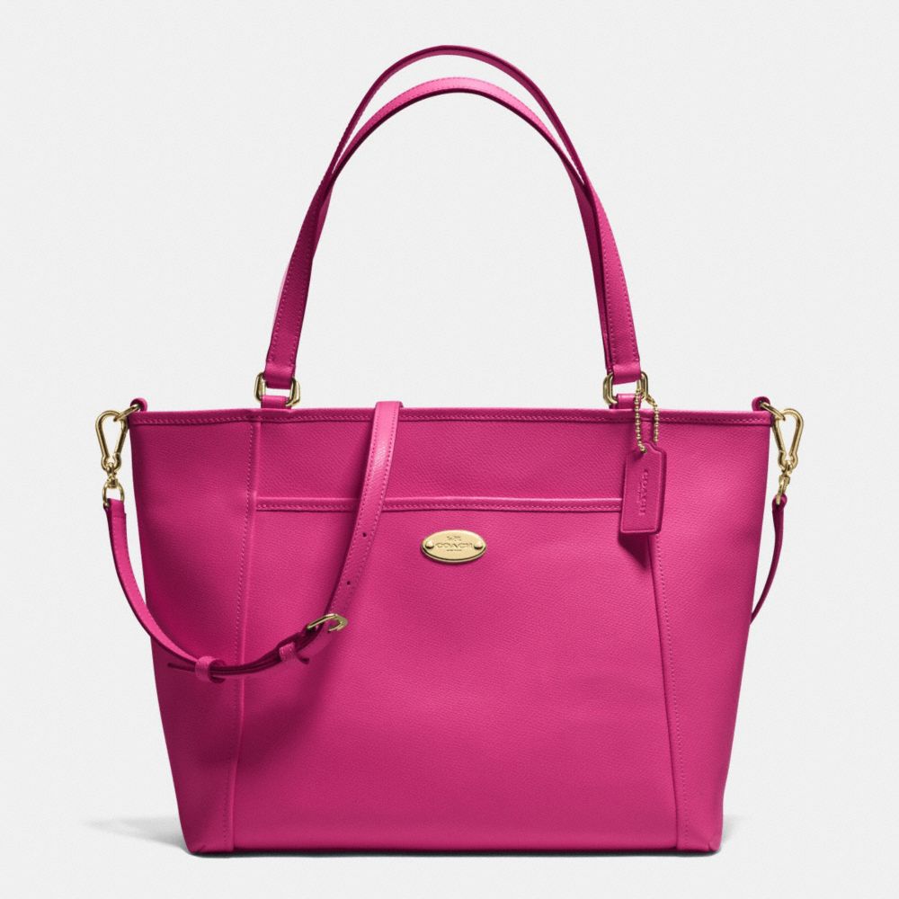 POCKET TOTE IN CROSSGRAIN LEATHER - f34497 - IMITATION GOLD/CRANBERRY