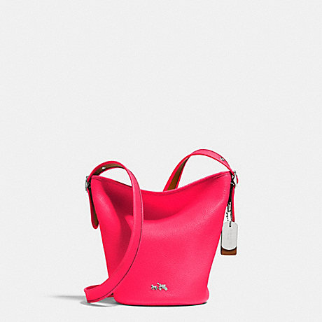 COACH f34527 C.O.A.C.H. MINI DUFFLE IN POLISHED PEBBLE LEATHER SILVER/NEON PINK