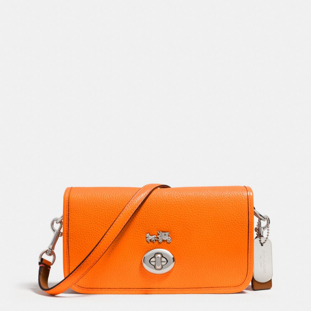 COACH F34539 C.O.A.C.H. PENNY CROSSBODY IN POLISHED PEBBLE LEATHER SILVER/NEON-ORANGE