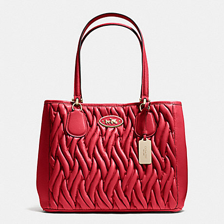 COACH KITT CARRYALL IN GATHERED LEATHER -  LIGHT GOLD/RED - f34564