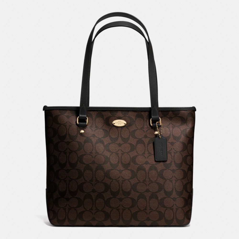 ZIP TOP TOTE IN SIGNATURE CANVAS - LIGHT GOLD/BROWN/BLACK - COACH F34603