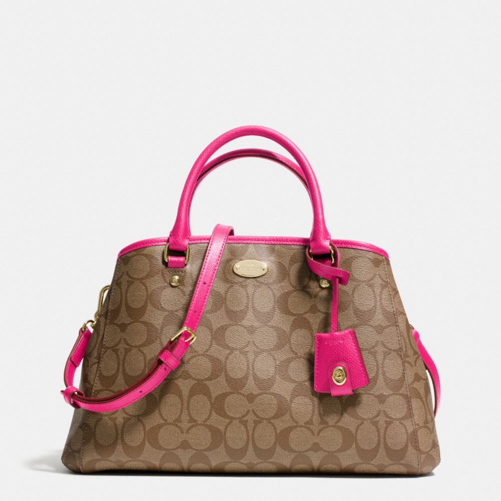 COACH F34608 - SMALL MARGOT CARRYALL IN SIGNATURE CANVAS  LIGHT GOLD/KHAKI/PINK RUBY