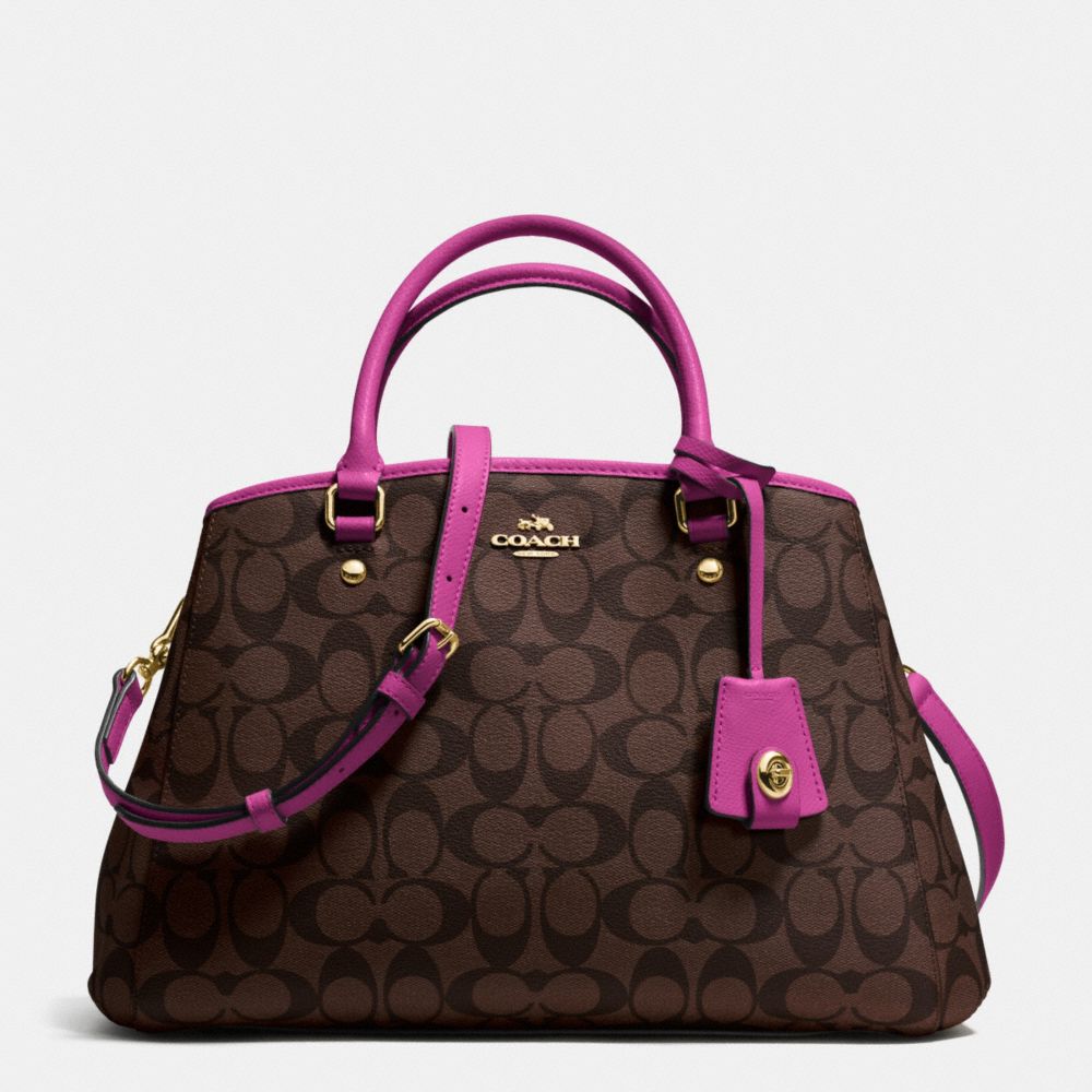 SMALL MARGOT CARRYALL IN SIGNATURE - f34608 - IMITATION GOLD/BROWN/FUCHSIA