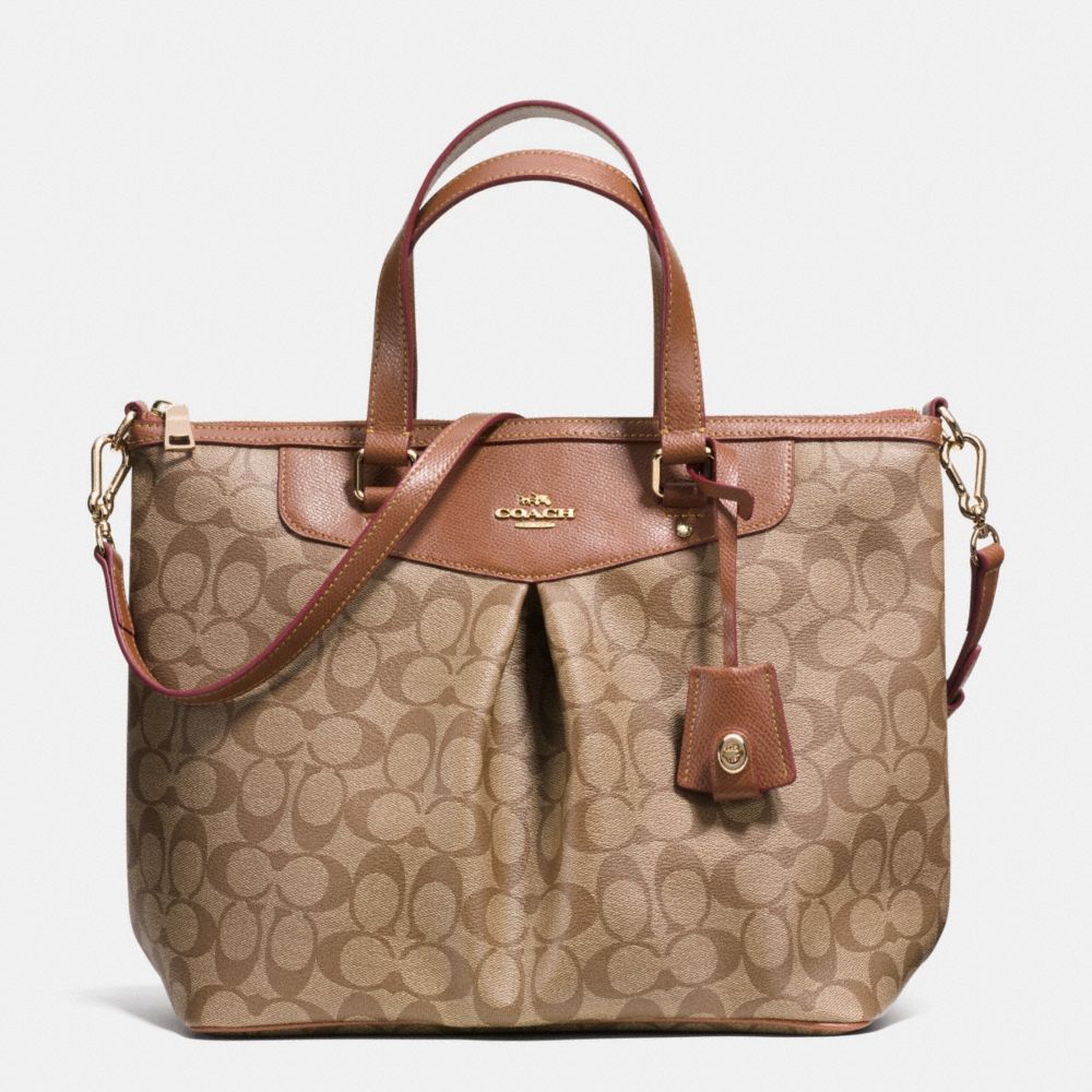 SIGNATURE PLEAT TOTE - f34614 - LIGHT GOLD/KHAKI/SADDLE