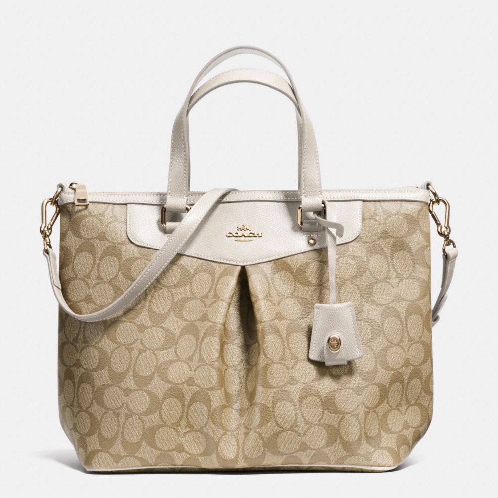 PLEAT TOTE IN SIGNATURE CANVAS - LIGHT GOLD/LIGHT KHAKI/CHALK - COACH F34614