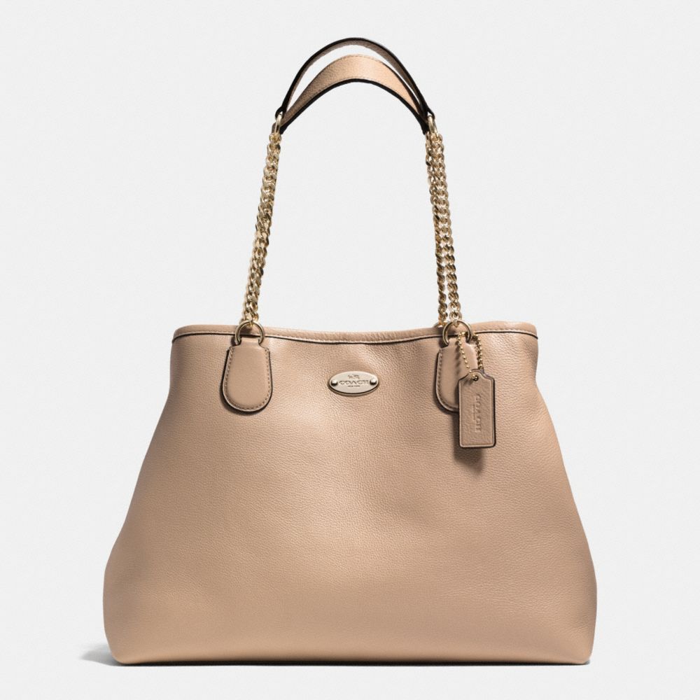 COACH f34619 CHAIN SHOULDER BAG IN PEBBLE LEATHER LIGHT GOLD/NUDE