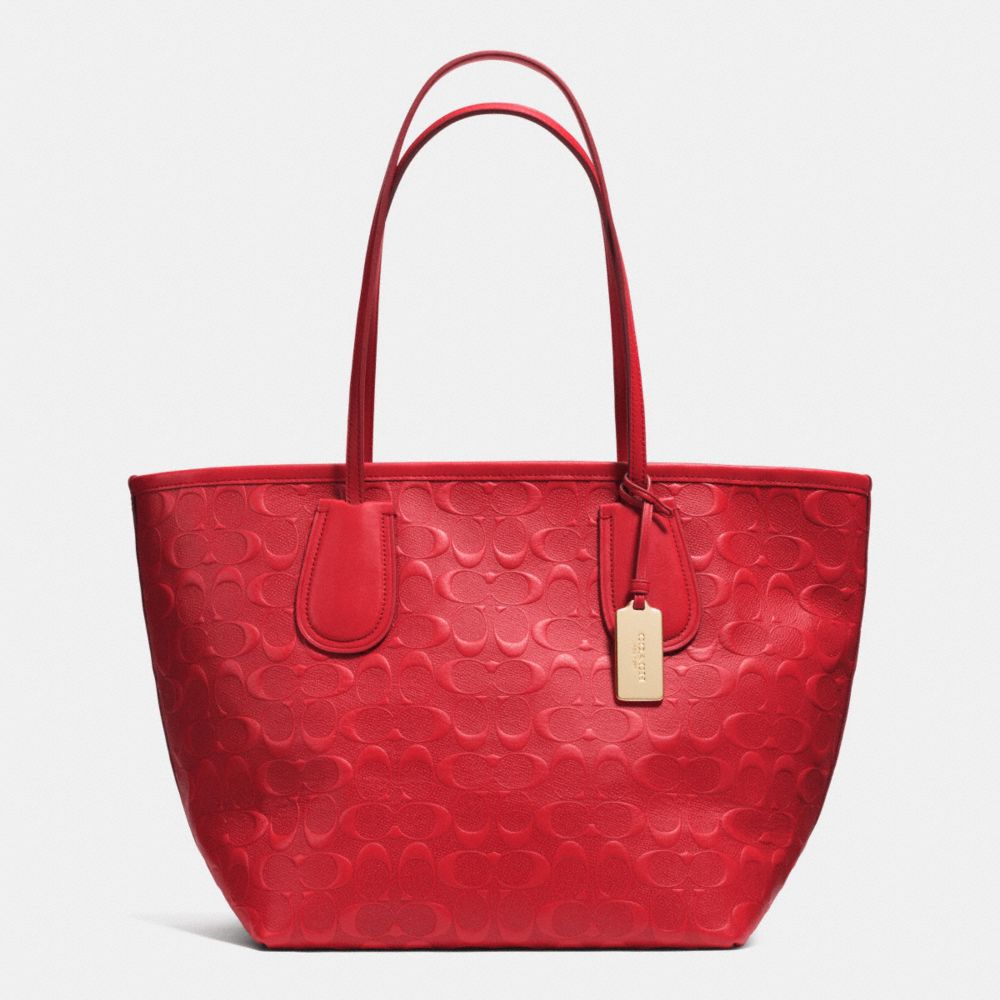 COACH EMBOSSED LOGO TAXI ZIP TOTE IN LEATHER - LIGHT GOLD/RED - COACH F34621