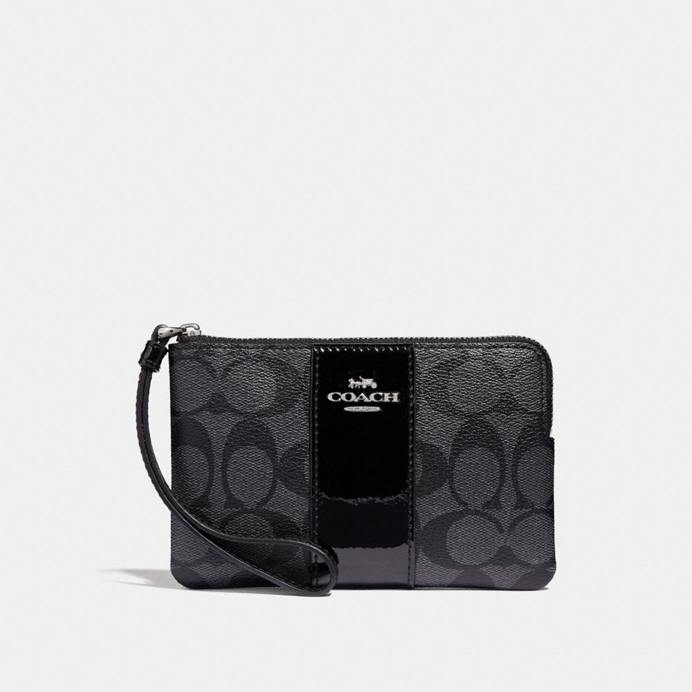 CORNER ZIP WRISTLET IN SIGNATURE CANVAS - BLACK SMOKE/BLACK/SILVER - COACH F34650