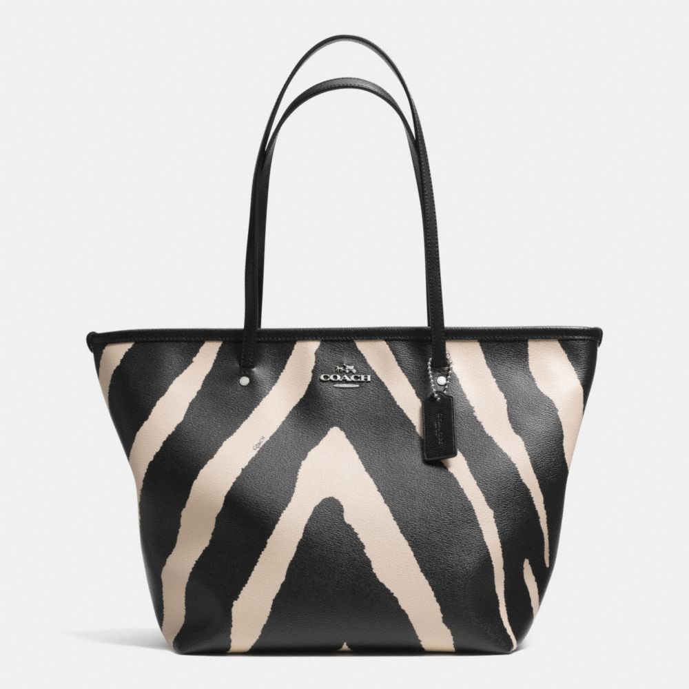 ZEBRA PRINT CANVAS STREET ZIP TOTE - f34654 - SILVER/BLACK MULTI