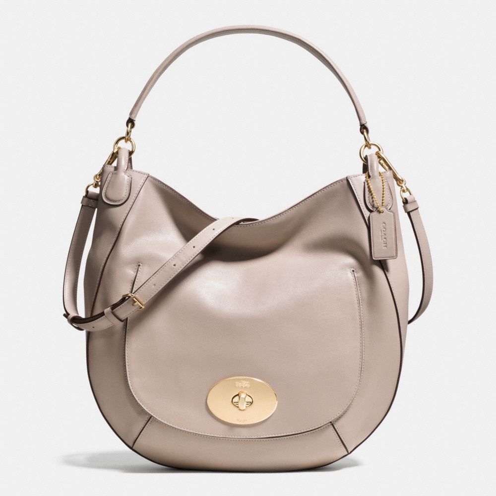 CIRCLE HOBO IN SMOOTH CALF LEATHER - f34656 - LIGHT GOLD/GREY BIRCH