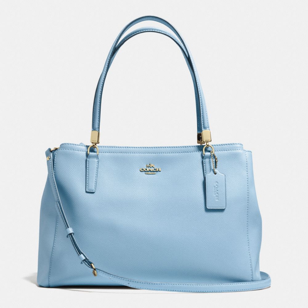 COACH F34672 Christie Carryall In Crossgrain Leather LIGHT GOLD/PALE BLUE