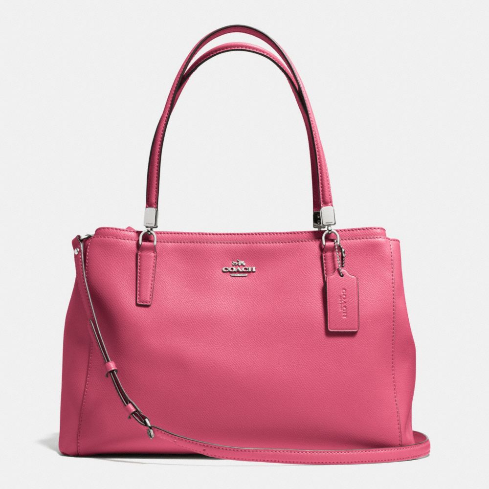 COACH f34672 CHRISTIE CARRYALL IN LEATHER SILVER/SUNSET RED