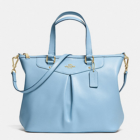 COACH f34680 PLEAT TOTE IN CROSSGRAIN LEATHER LIGHT GOLD/PALE BLUE