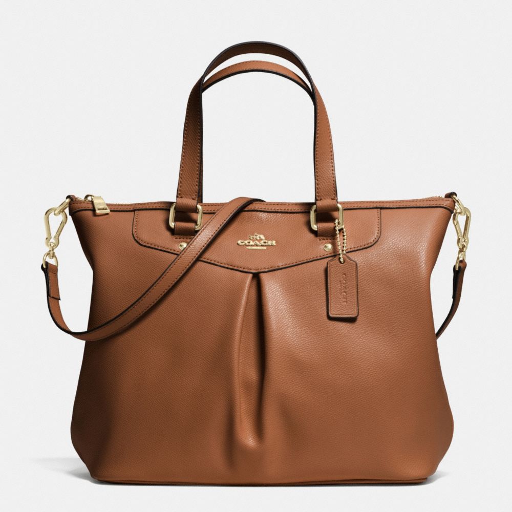 COACH F34680 PLEAT TOTE IN CROSSGRAIN LEATHER LIGHT-GOLD/SADDLE-F34493
