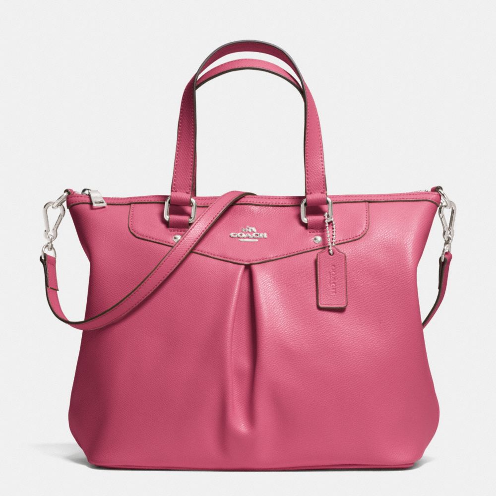 COACH F34680 PLEAT TOTE IN CROSSGRAIN LEATHER -SILVER/SUNSET-RED