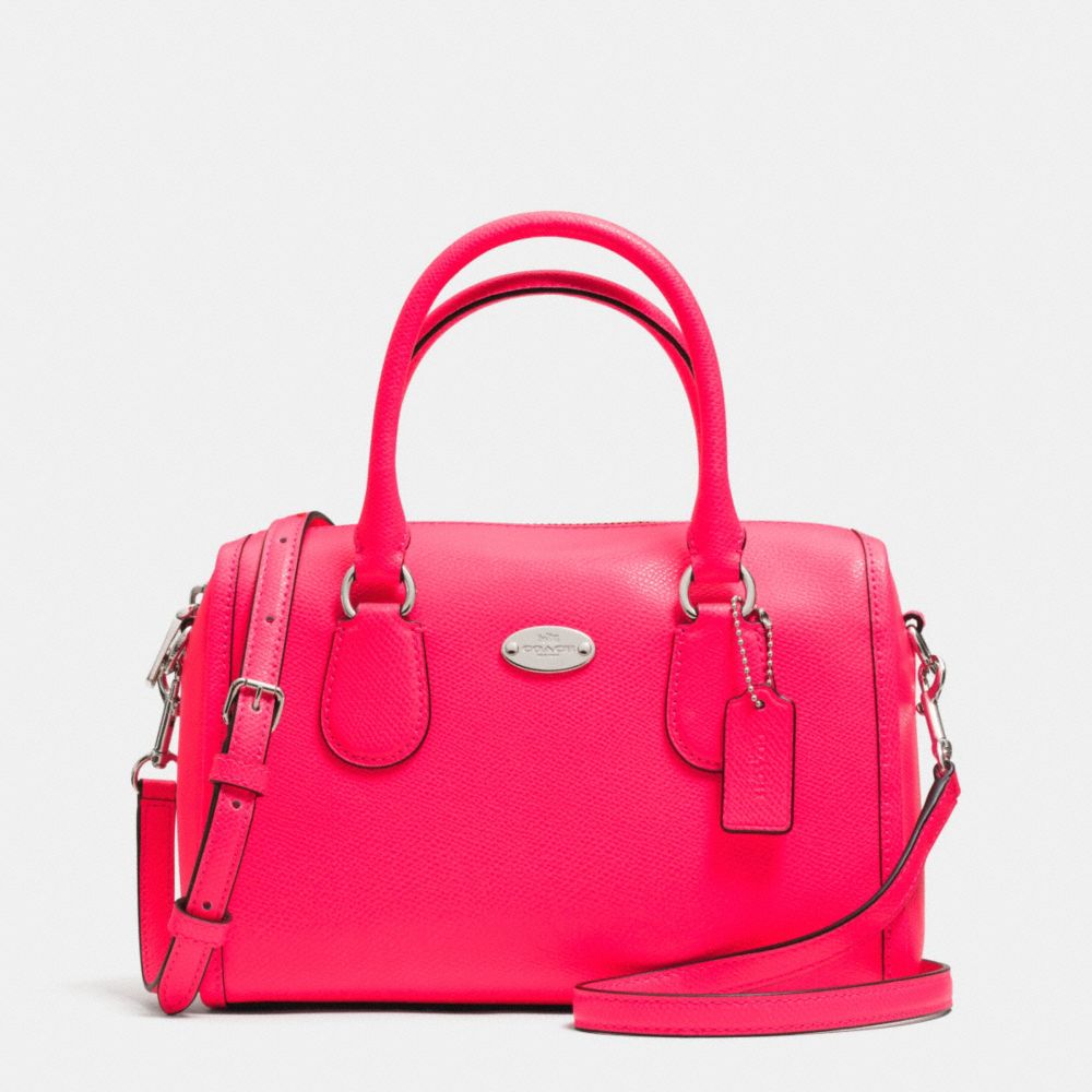 COACH F34697 Mini Bennett Satchel In Crossgrain Leather SILVER/NEON PINK