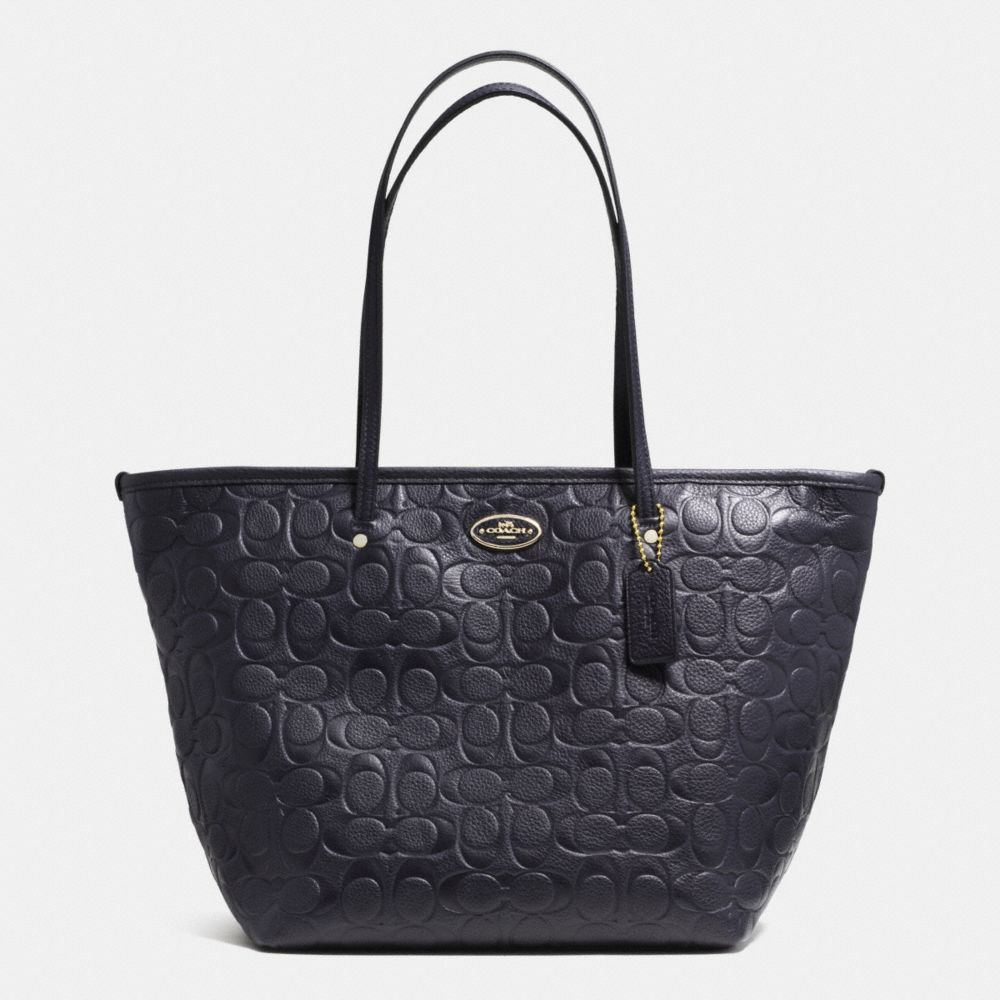 SIGNATURE EMBOSSED PEBBLE LEATHER STREET ZIP TOTE - LIGHT GOLD/MIDNIGHT - COACH F34712