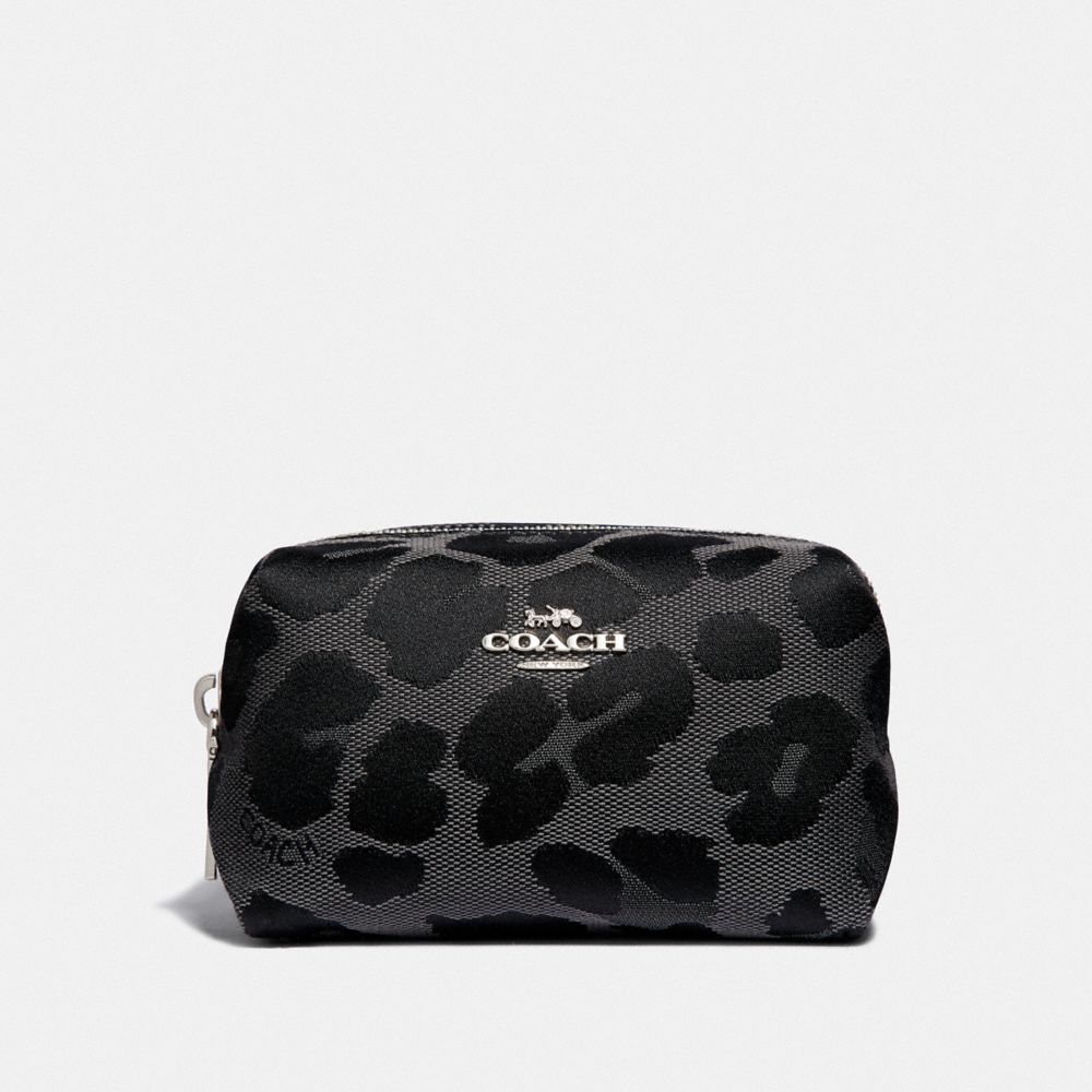 FOLDED COSMETIC CASE WITH LEOPARD PRINT - COACH F34721 - GREY/SILVER