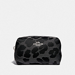 FOLDED COSMETIC CASE WITH LEOPARD PRINT - F34721 - GREY/SILVER