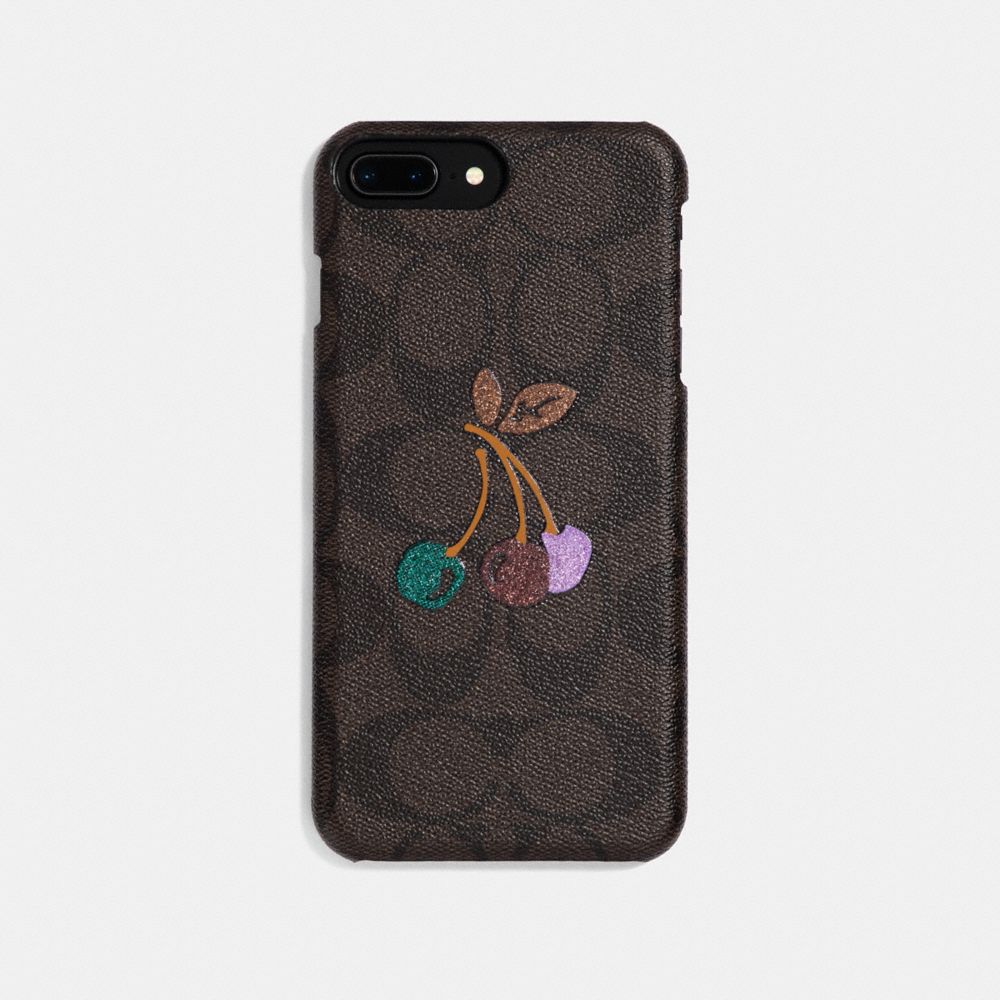 IPHONE 8 PLUS CASE IN SIGNATURE CANVAS WITH GLITTER CHERRY - f34726 - Brown/Multi
