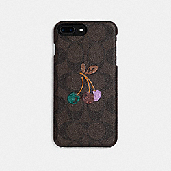 IPHONE 8 PLUS CASE IN SIGNATURE CANVAS WITH GLITTER CHERRY - COACH f34726 - Brown/Multi
