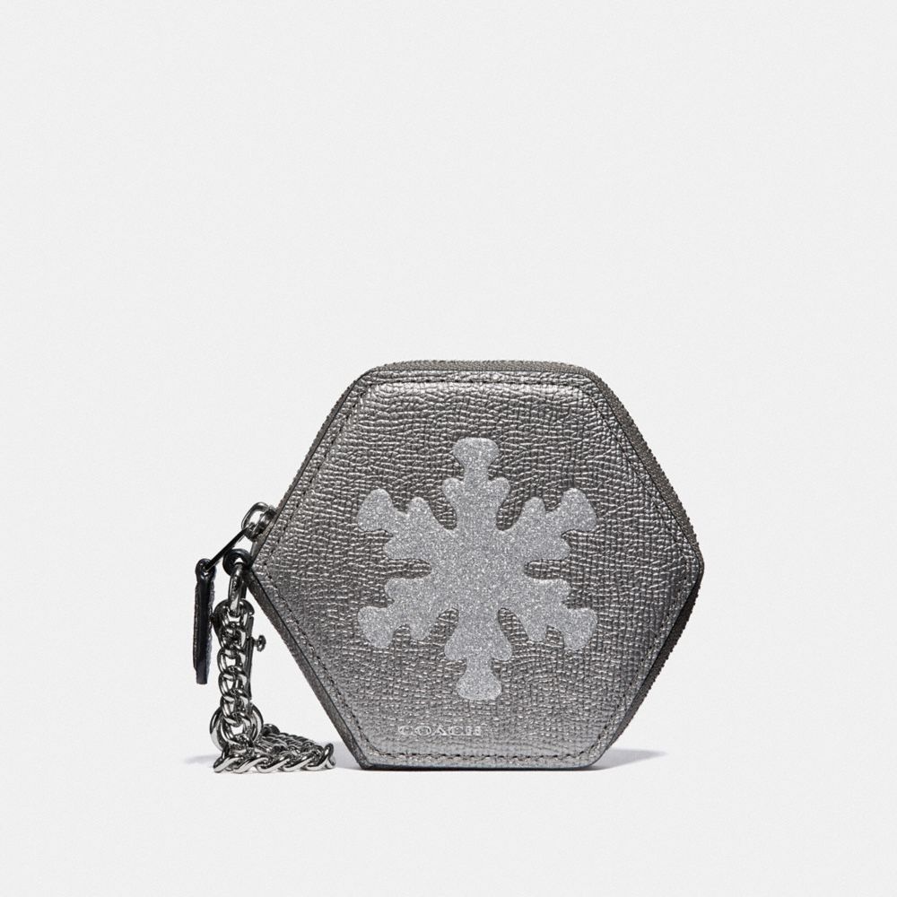 COACH F34770 Snowflake Coin Case BLACK/MULTI/SILVER