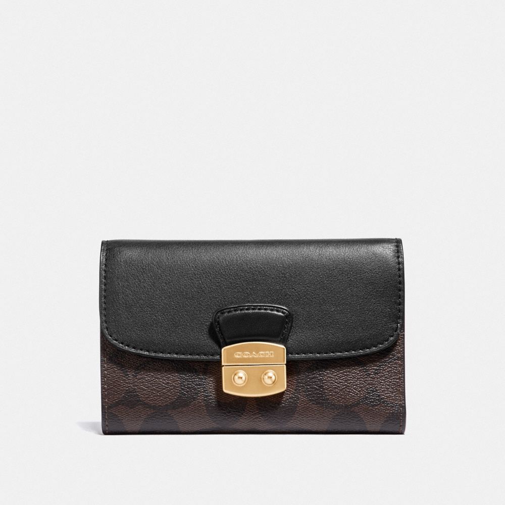 COACH F34780 AVARY MEDIUM ENVELOPE WALLET IN SIGNATURE CANVAS BROWN/BLACK/LIGHT-GOLD