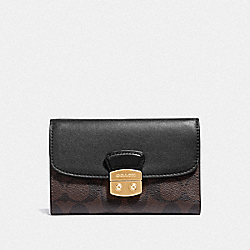 COACH F34780 Avary Medium Envelope Wallet In Signature Canvas BROWN/BLACK/LIGHT GOLD