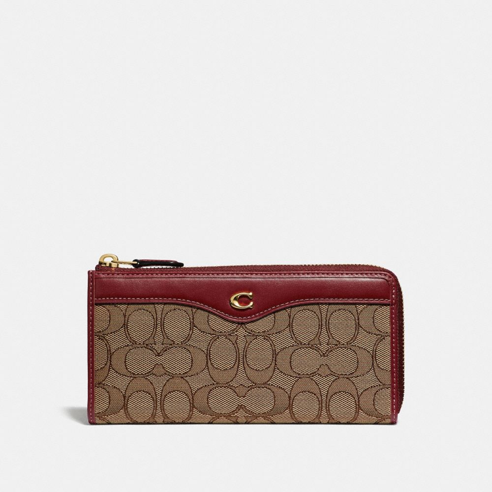 L-ZIP WALLET IN SIGNATURE JACQUARD - F34790 - KHAKI/WINE/LIGHT GOLD