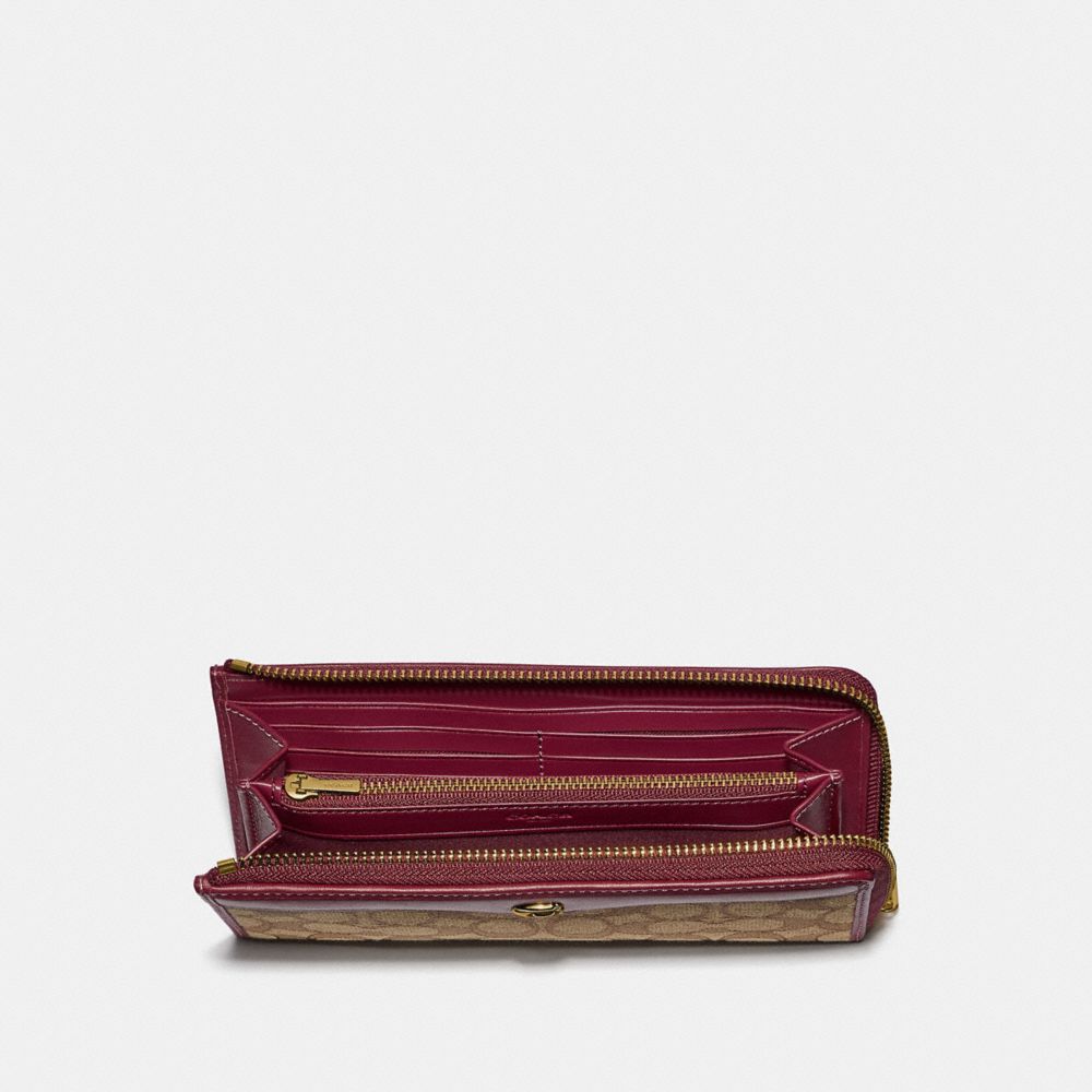 COACH F34790 L-ZIP WALLET IN SIGNATURE JACQUARD KHAKI/WINE/LIGHT GOLD