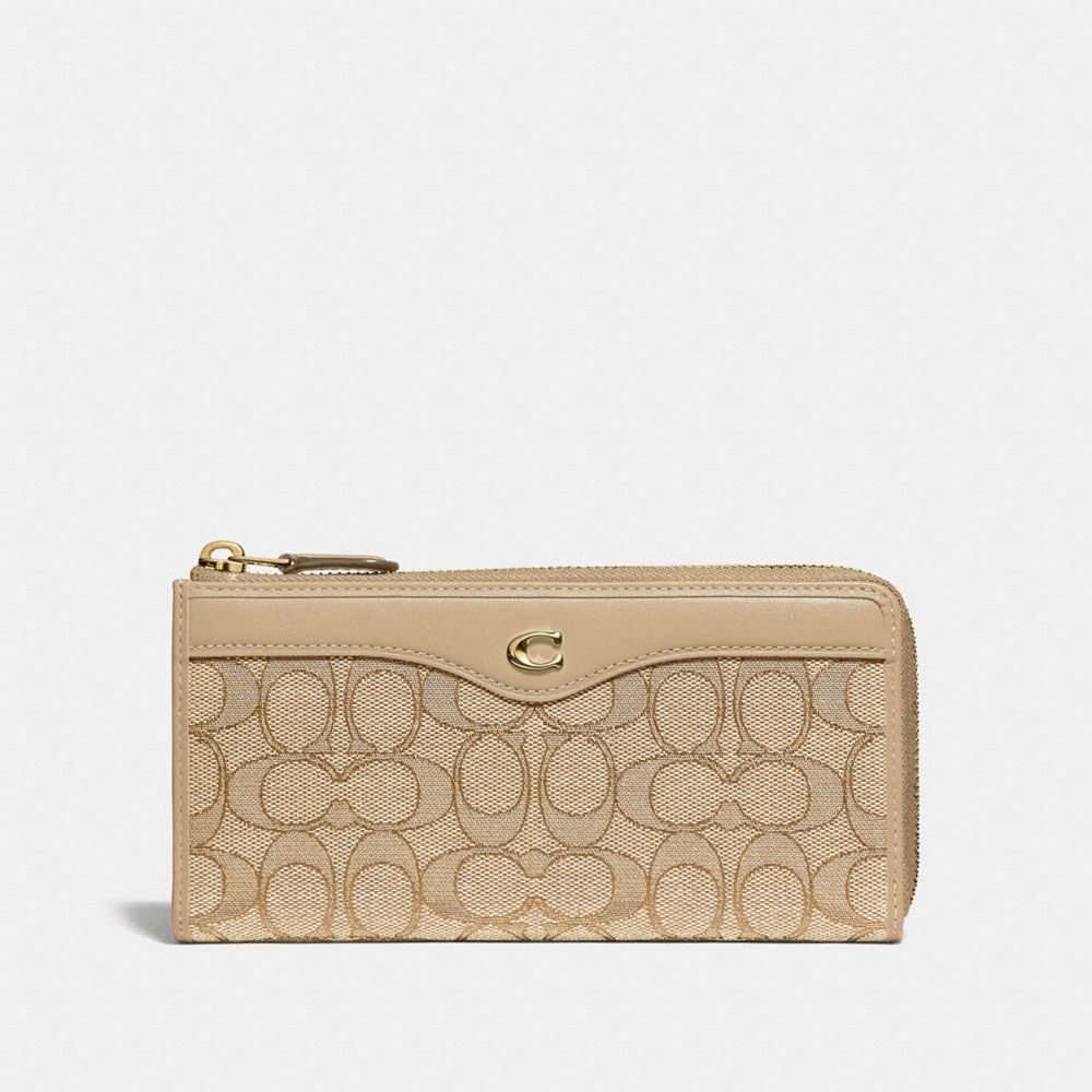 COACH L-ZIP WALLET IN SIGNATURE JACQUARD - LIGHT KHAKI/BEECHWOOD/LIGHT GOLD - F34790