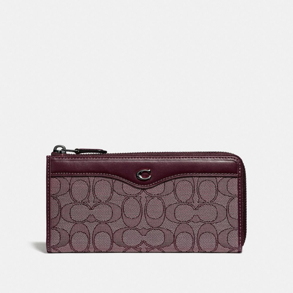 L-ZIP WALLET IN SIGNATURE JACQUARD - F34790 - RASPBERRY/BLACK ANTIQUE NICKEL