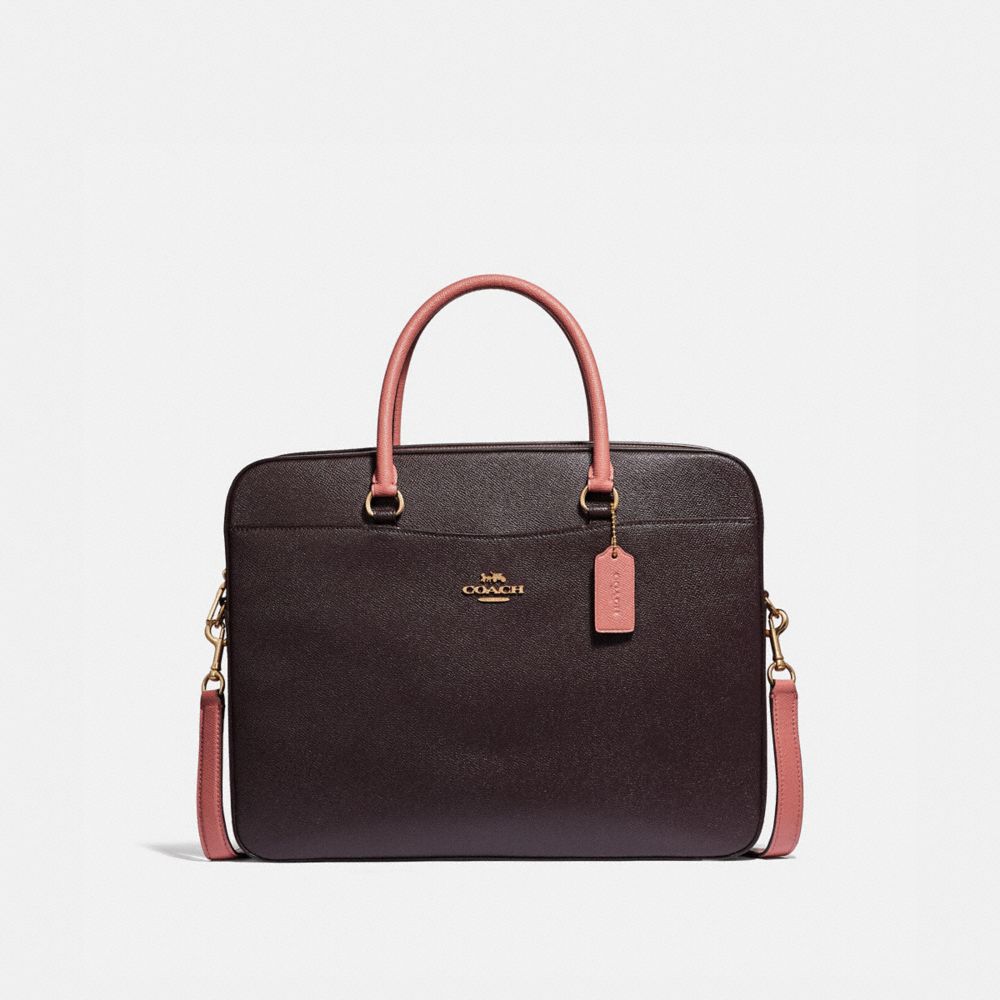 COACH F34822 - LAPTOP BAG OXBLOOD/PINK/LIGHT GOLD