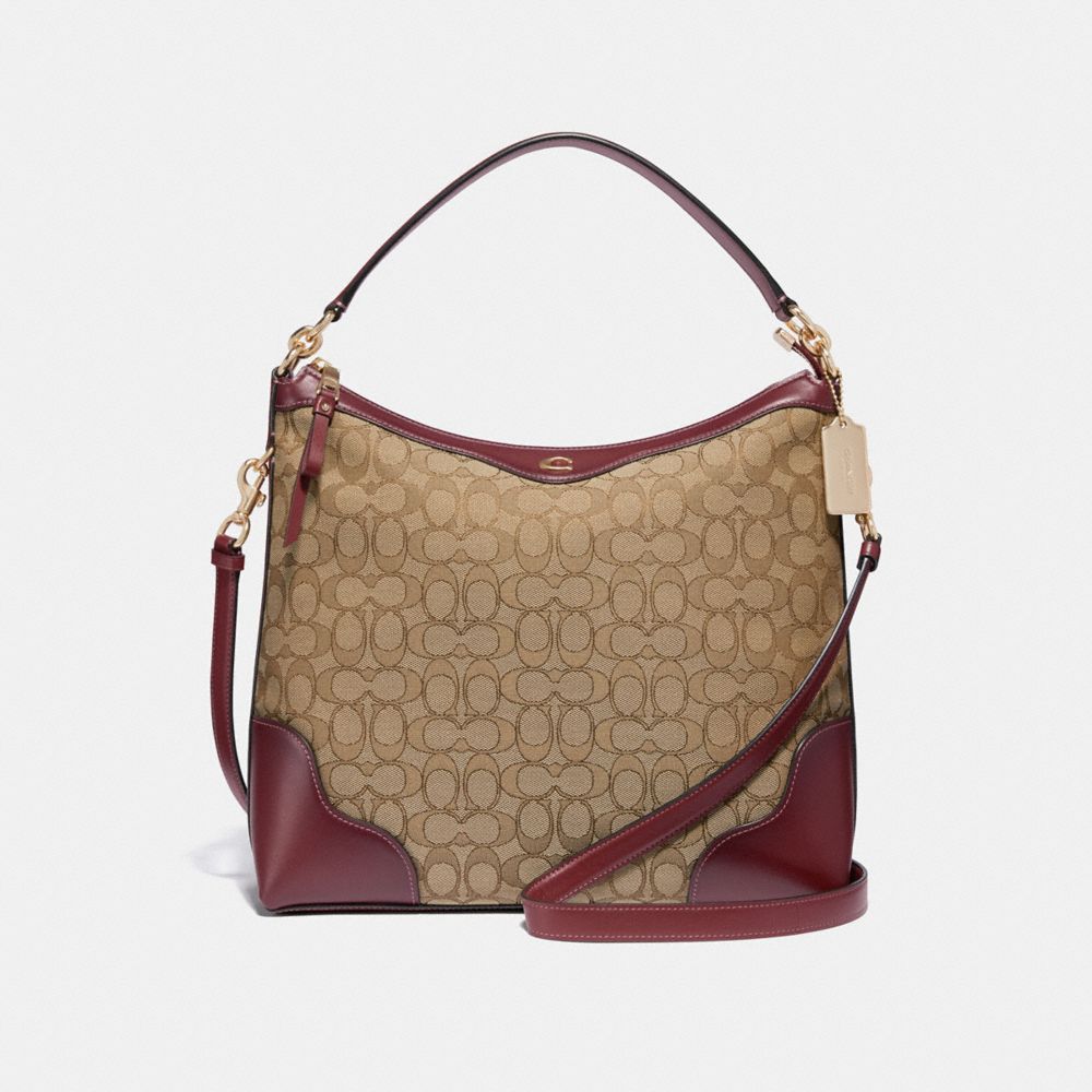 IVIE HOBO IN SIGNATURE JACQUARD - COACH F34824 - KHAKI/WINE/LIGHT  GOLD