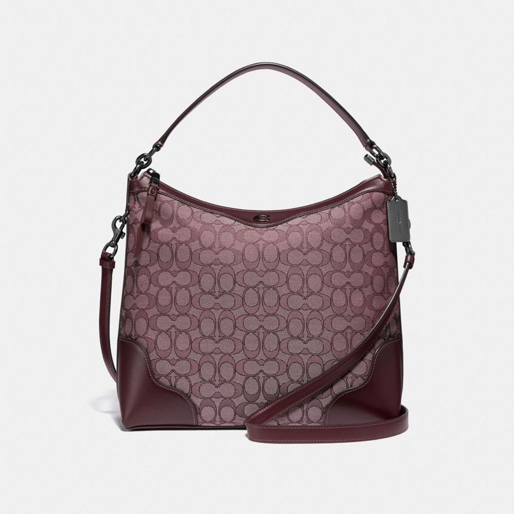 COACH F34824 IVIE HOBO IN SIGNATURE JACQUARD RASPBERRY/BLACK ANTIQUE NICKEL