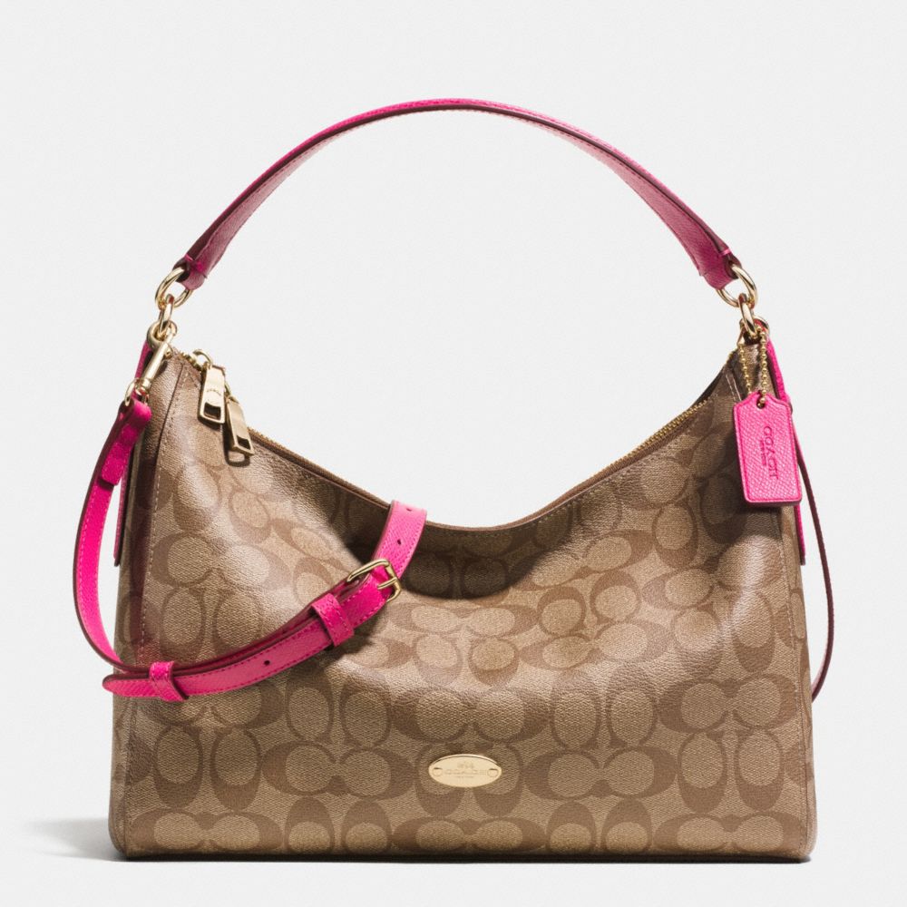 EAST/WEST CELESTE CONVERTIBLE HOBO IN SIGNATURE CANVAS - f34899 -  LIGHT GOLD/KHAKI/PINK RUBY