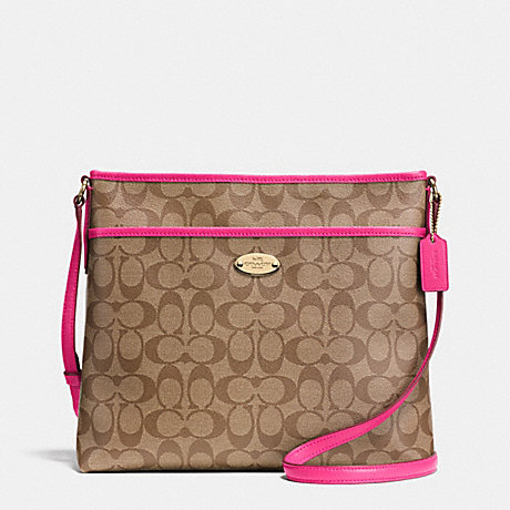COACH F34938 FILE BAG IN SIGNATURE CANVAS -LIGHT-GOLD/KHAKI/PINK-RUBY