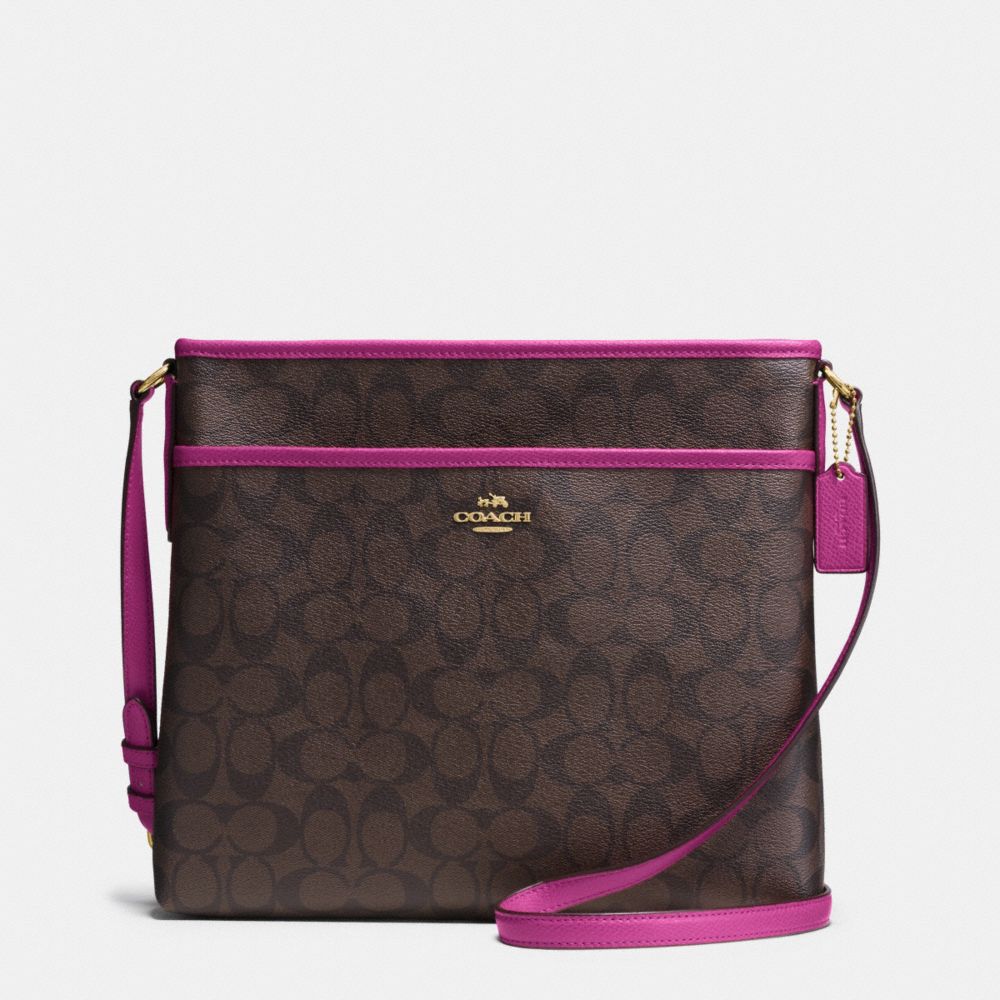 COACH F34938 File Bag In Signature IMITATION GOLD/BROWN/FUCHSIA