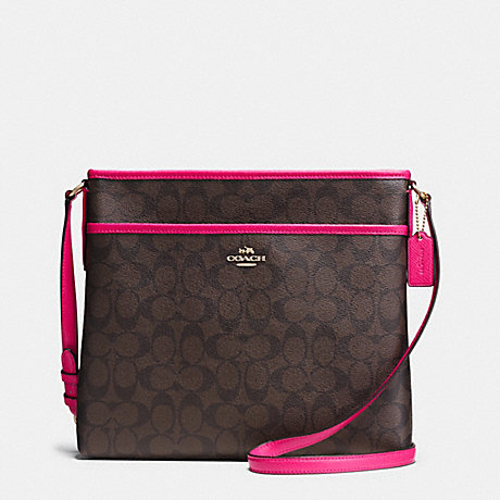 COACH F34938 FILE BAG IN SIGNATURE IMITATION-GOLD/BROWN/PINK-RUBY