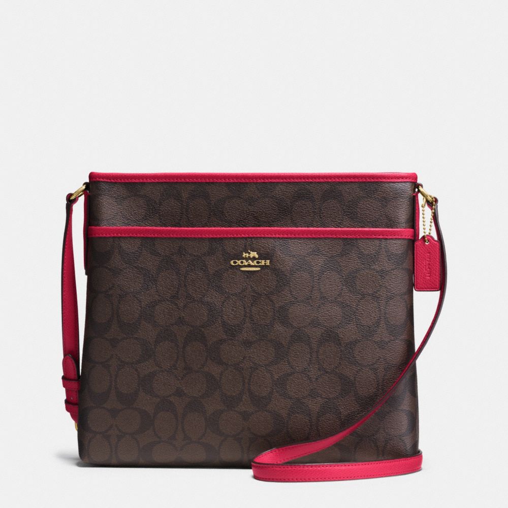 COACH F34938 File Bag In Signature IMITATION GOLD/BROW TRUE RED