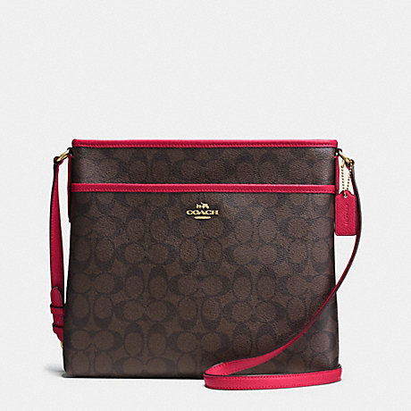 COACH f34938 FILE BAG IN SIGNATURE IMITATION GOLD/BROW TRUE RED