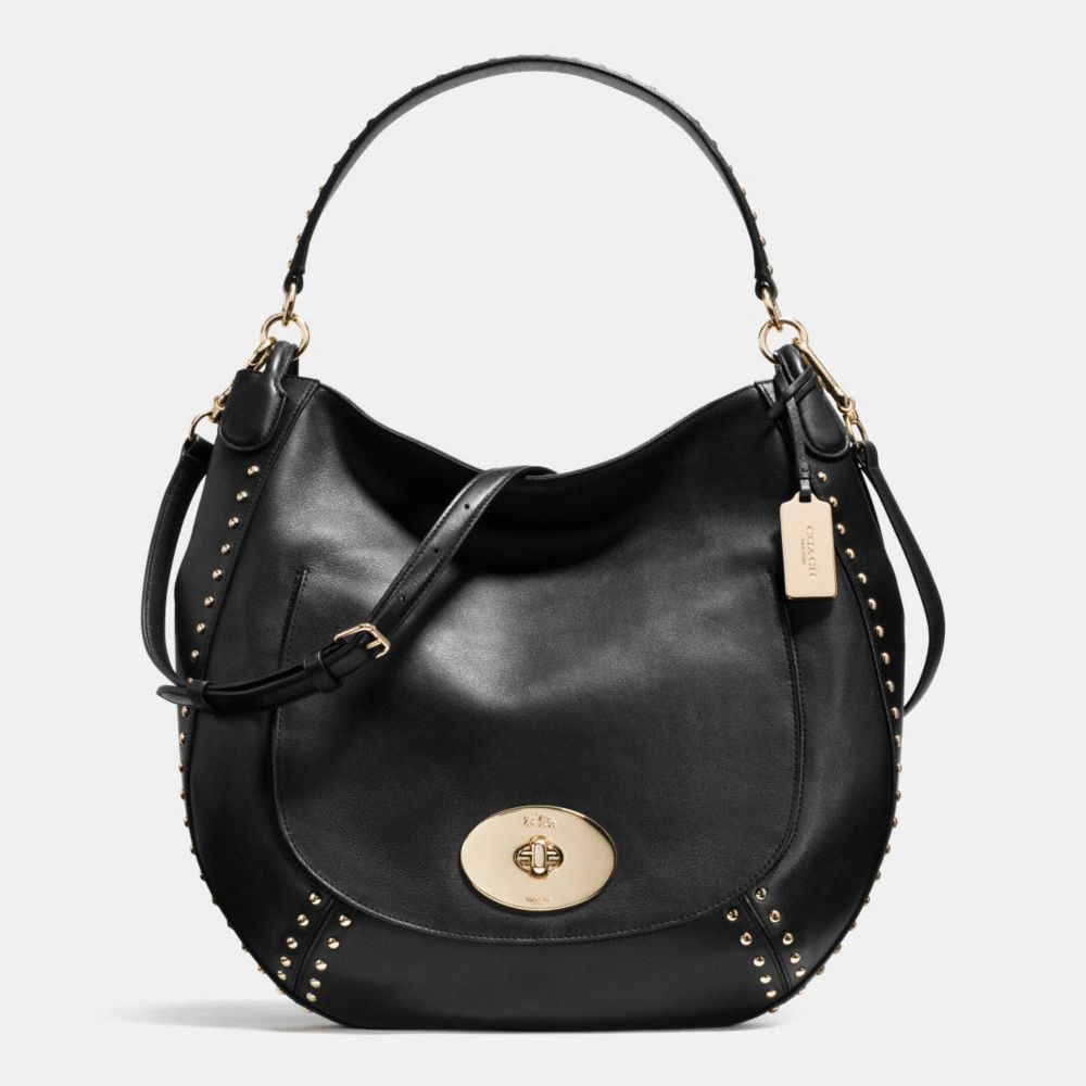 CIRCLE HOBO IN STUDDED CALF LEATHER - f34998 - LIGHT GOLD/BLACK