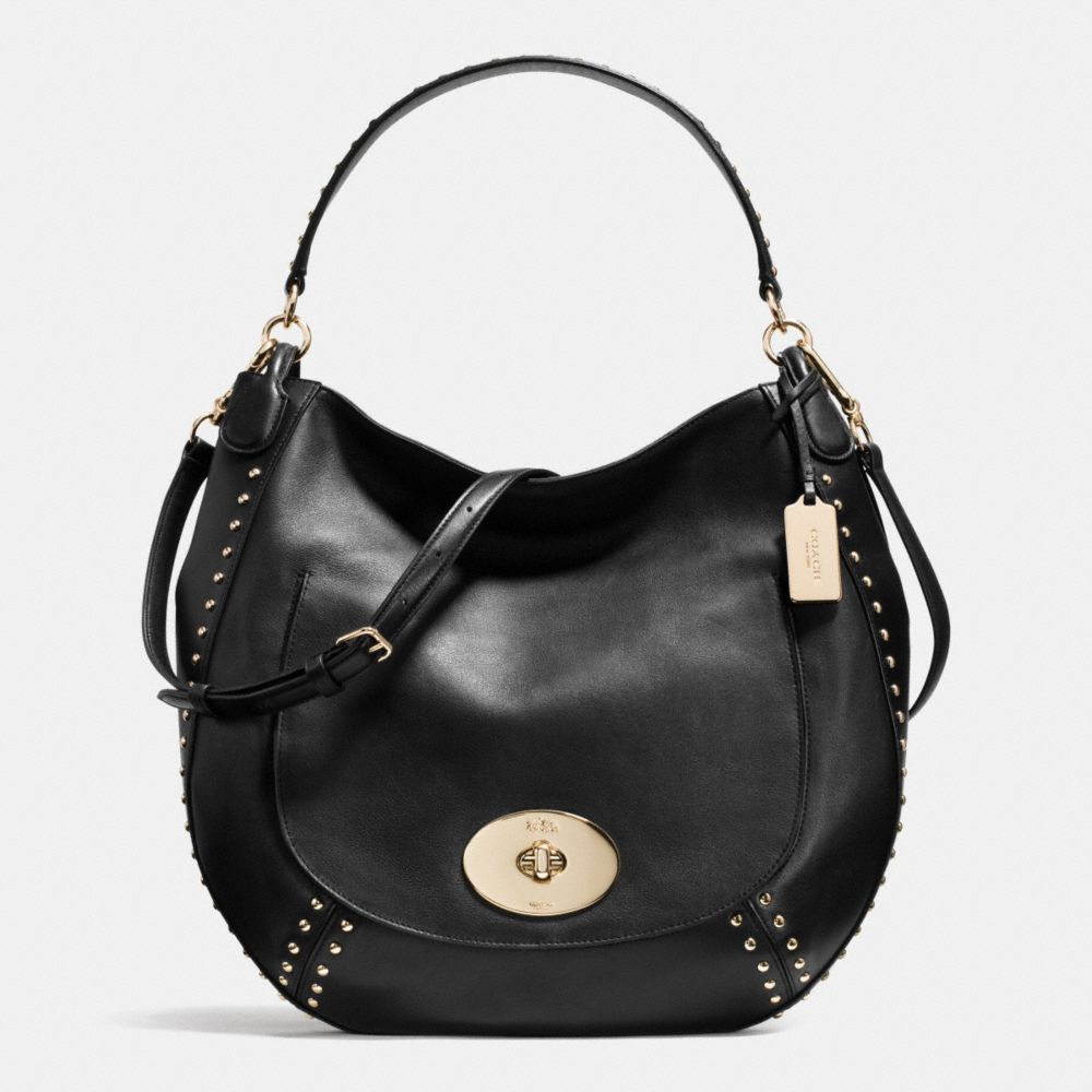 COACH F34998 Circle Hobo In Studded Calf Leather LIGHT GOLD/BLACK