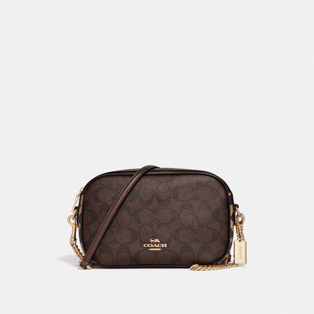 ISLA CHAIN CROSSBODY IN SIGNATURE CANVAS WITH LEOPARD PRINT - F35083 - BROWN MULTI/LIGHT GOLD