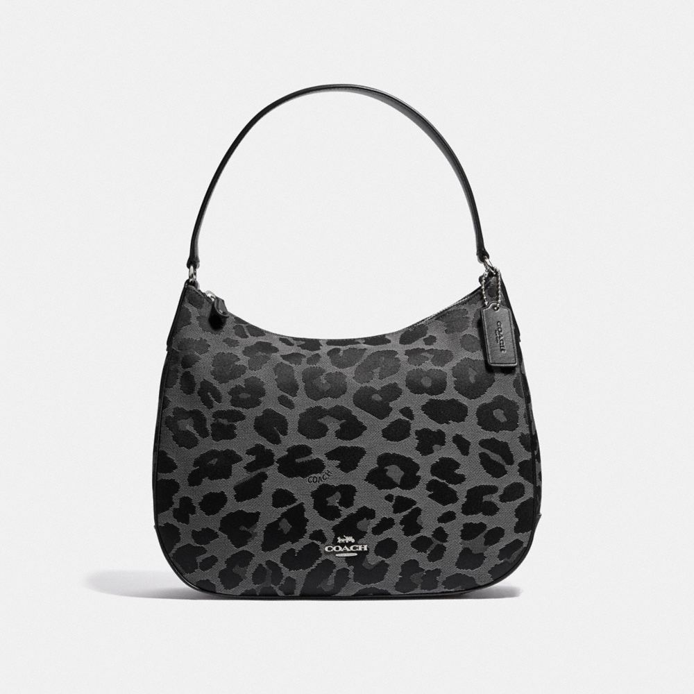 COACH F35085 Zip Shoulder Back With Leopard Print GREY/SILVER