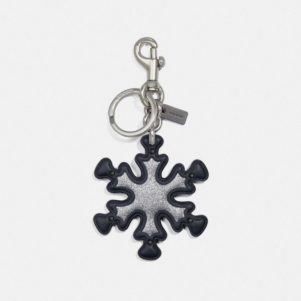 COACH F35127 Glitter Snowflake Bag Charm MIDNIGHT NAVY/SILVER