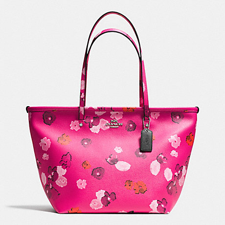 COACH F35161 STREET ZIP TOTE IN FLORAL PRINT CANVAS -SILVER/PINK-MULTICOLOR
